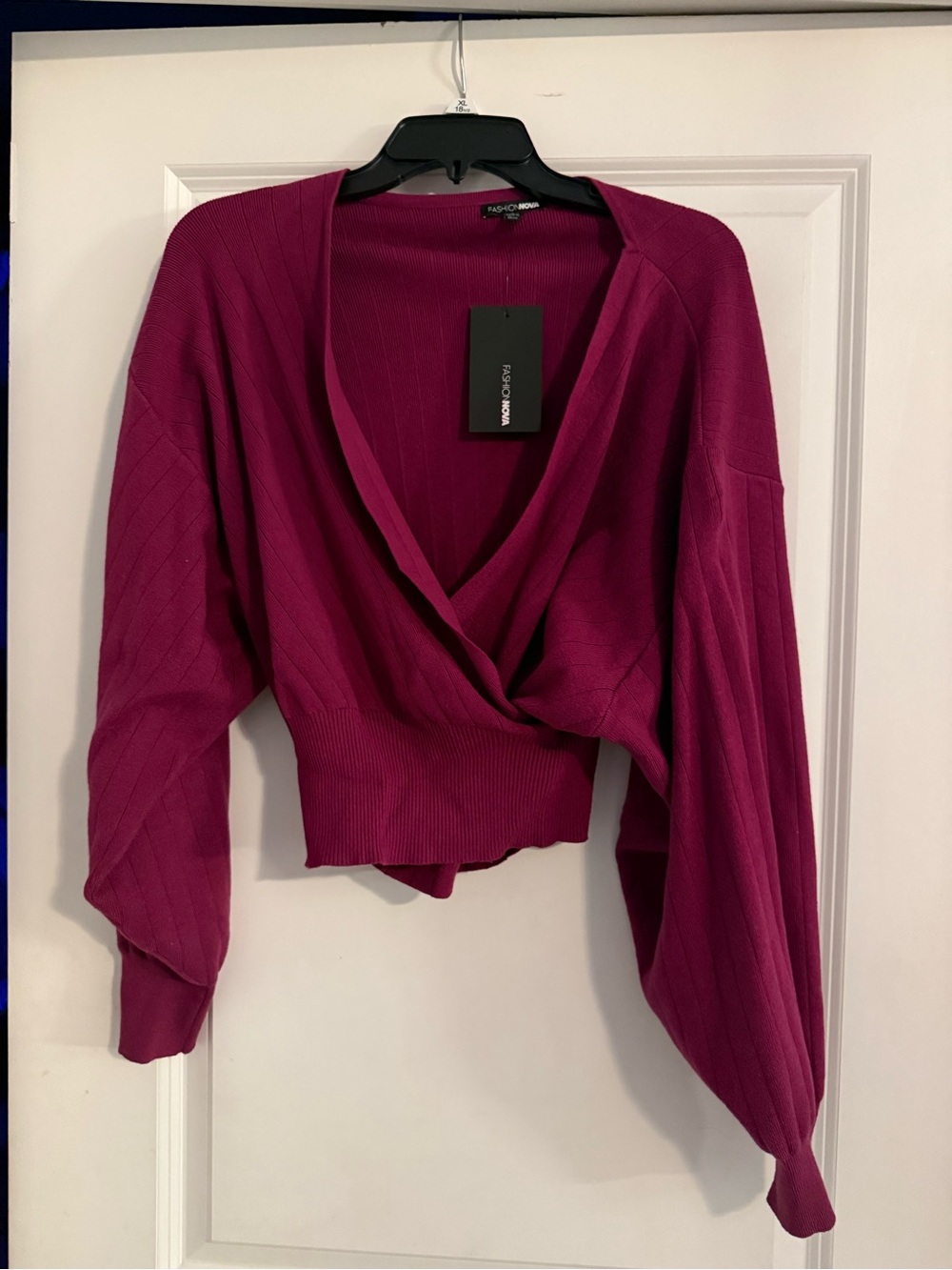 Fashion Nova Wrap Front Crop Sweater in Magenta